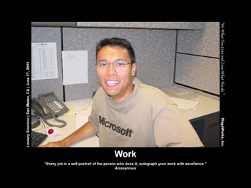Archival Work poster showing Louiery at an office desk